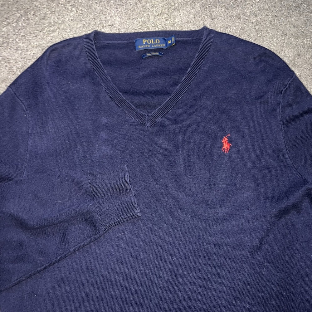 Polo Ralph Lauren Sweater Men's 100% Pima Cotton Navy Blue Sweater Red Pony Logo